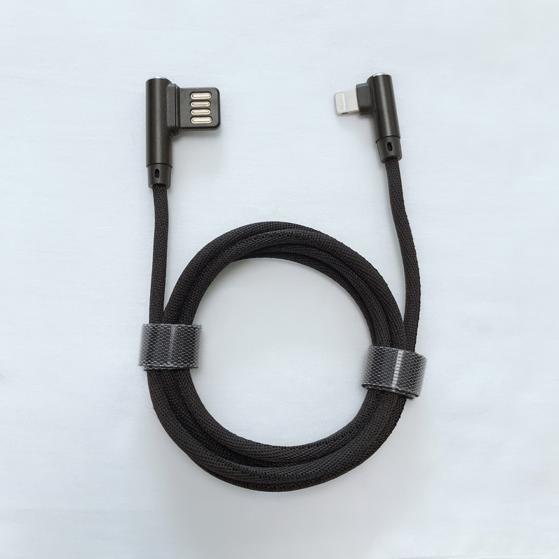 Podwójna twarz USB 2.0 Podwójny kąt prosty Pleciona szybka ładowarka Okrągła aluminiowa obudowa Kabel danych USB do micro USB, typu C, błyskawica do ładowania i synchronizacji iPhone'a
